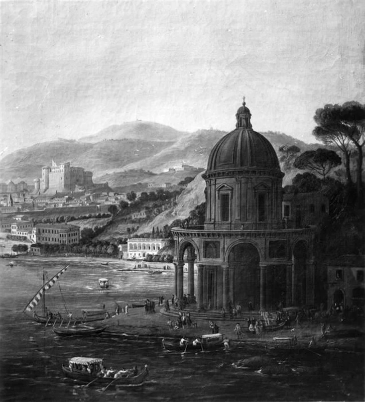 Capriccio con un edificio a pianta centrale con cupola